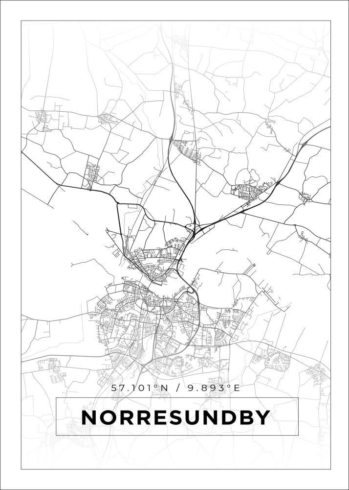 Kartta - Norresundby - Valkoinen Juliste