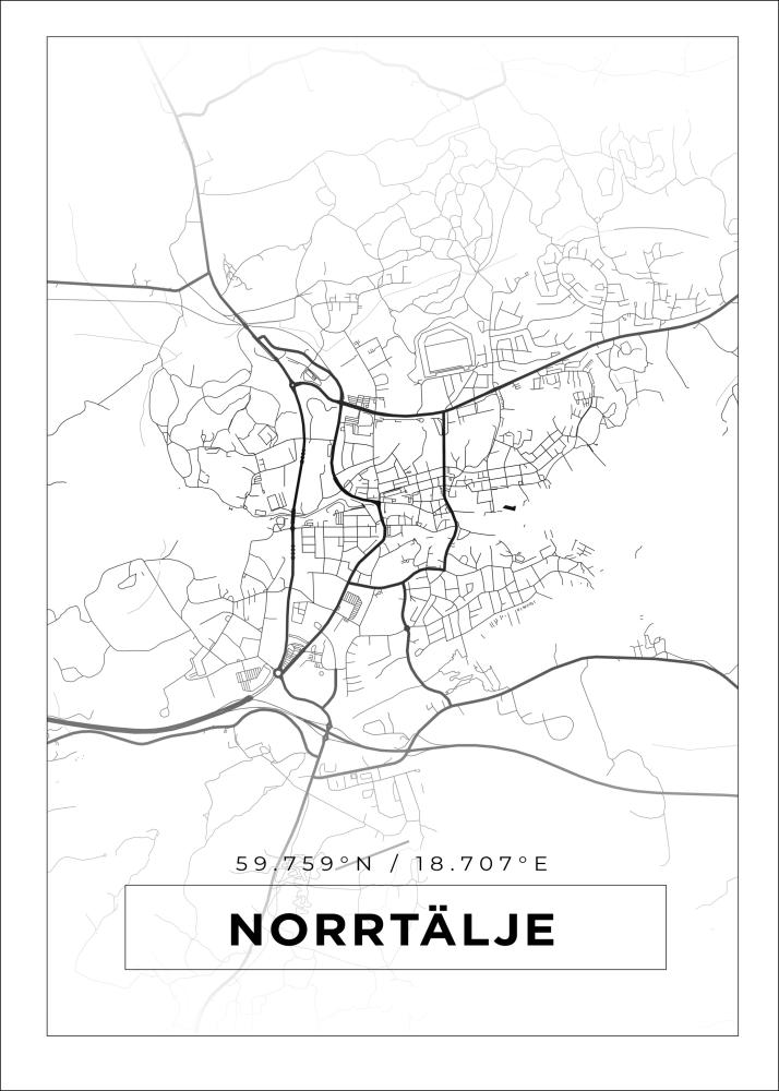 Kartta - Norrtälje - Valkoinen Juliste