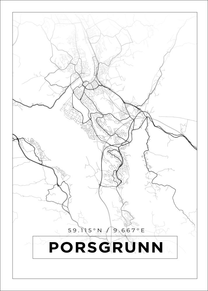 Kartta - Porsgrunn - Valkoinen Juliste