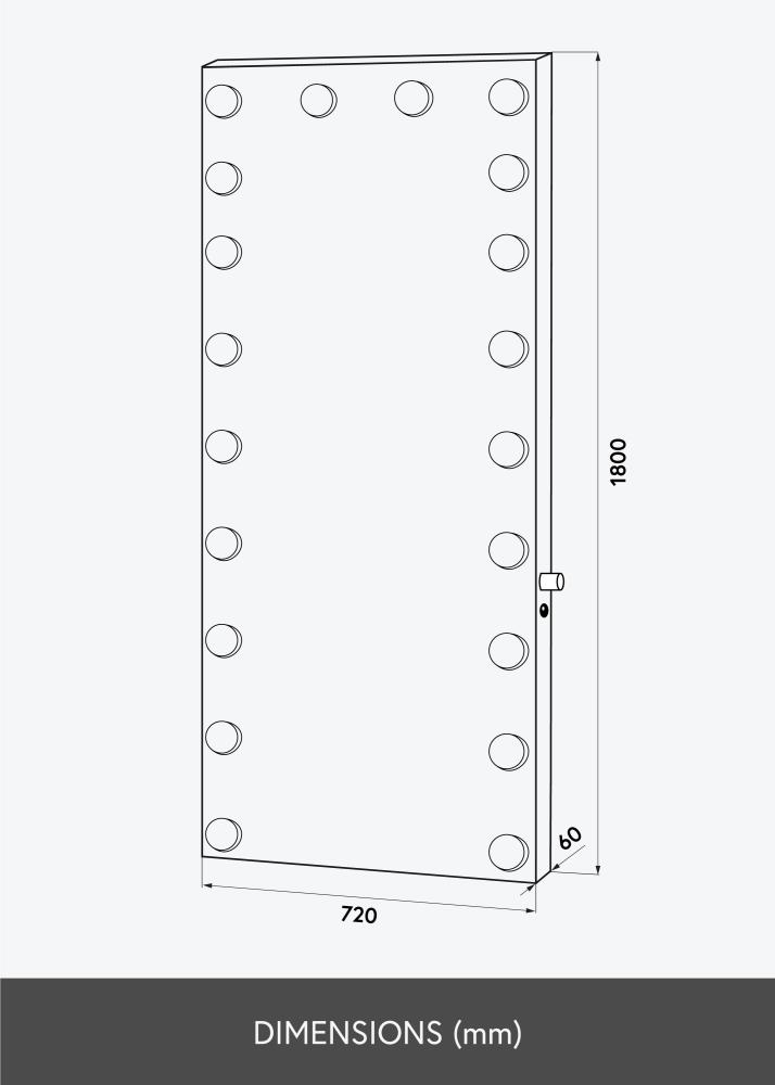 KAILA Meikkipeili Hollywood Edge 20 E27 Musta 72x180 cm