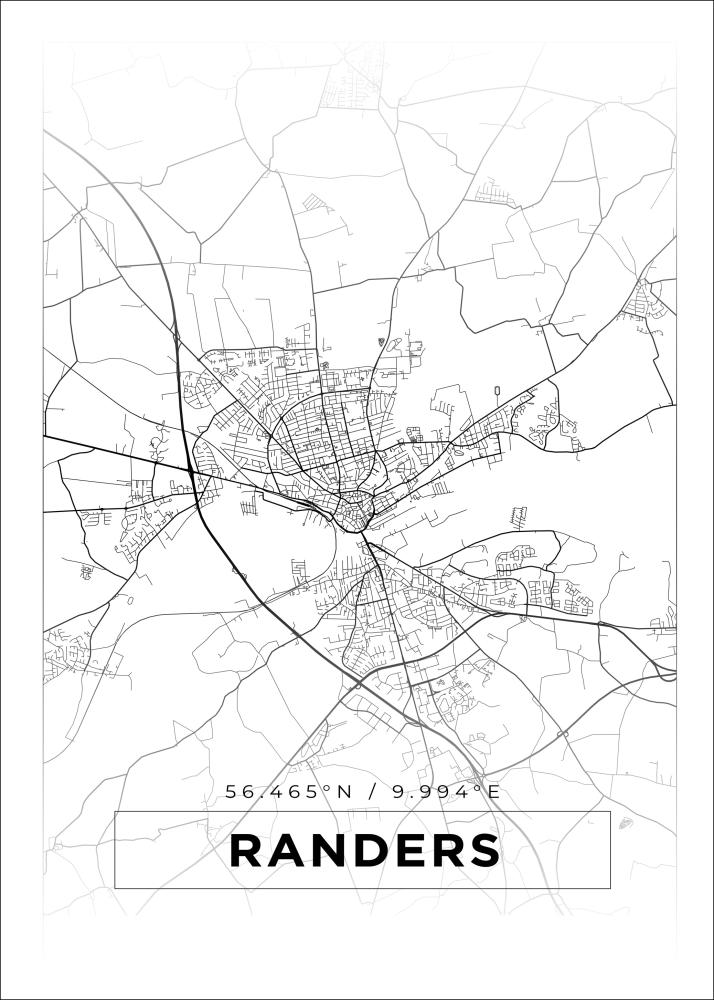 Kartta - Randers - Valkoinen Juliste