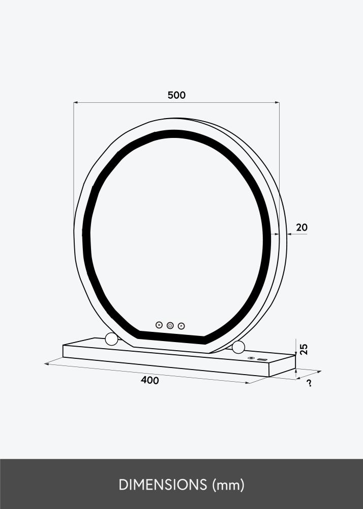 KAILA Meikkipeili Round LED Musta 50 cm Ø