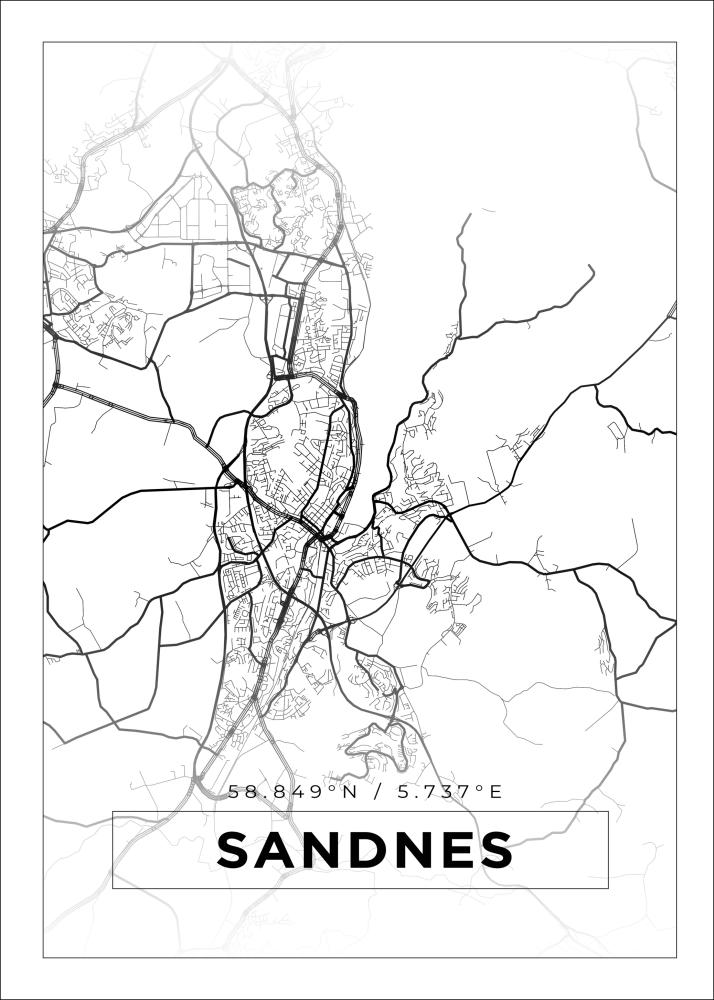 Kartta - Sandnes - Valkoinen Juliste