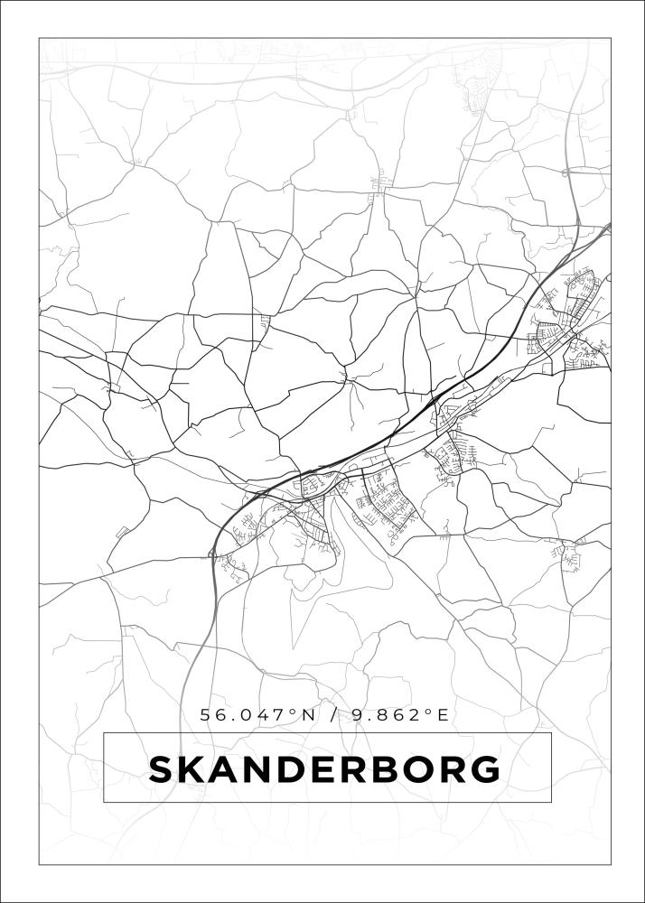 Kartta - Skanderborg - Valkoinen Juliste