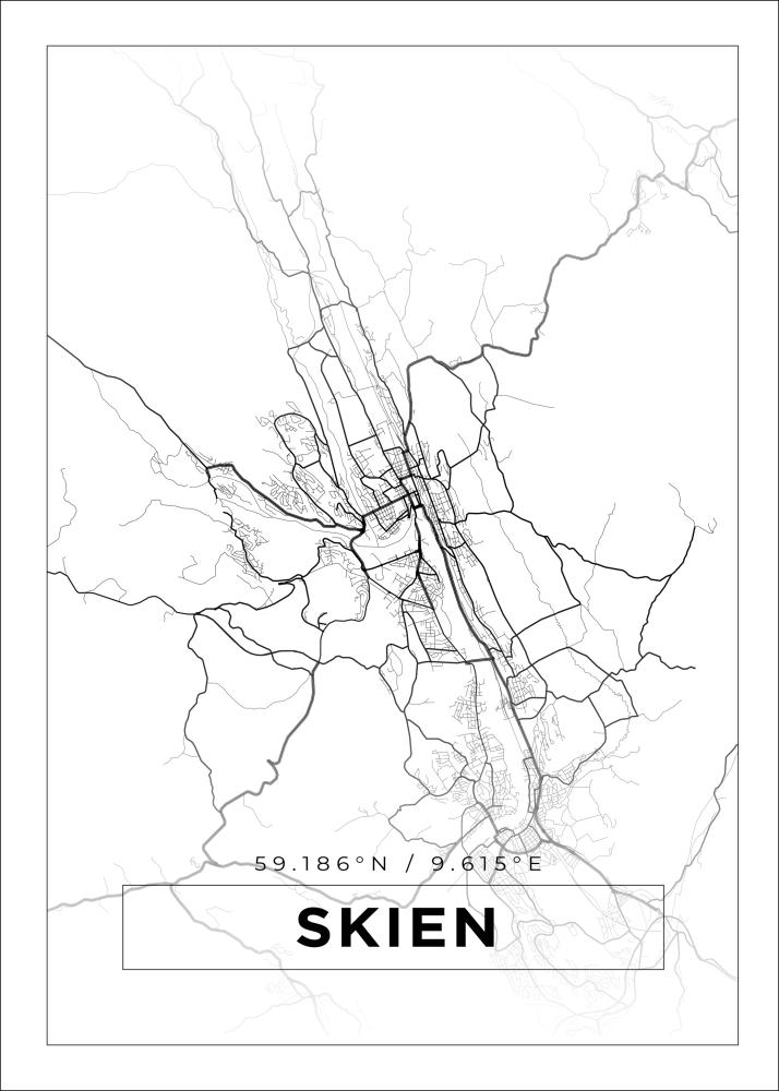 Kartta - Skien - Valkoinen Juliste