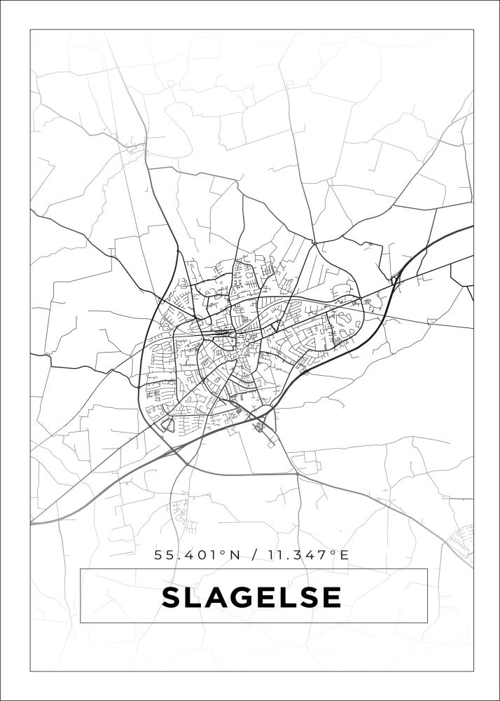 Kartta - Slagelse - Valkoinen Juliste