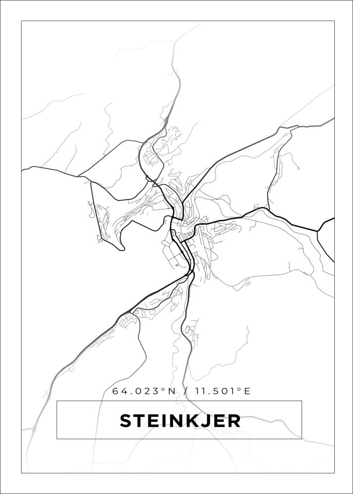 Kartta - Steinkjer - Valkoinen Juliste