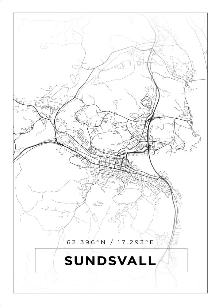 Kartta - Sundsvall - Valkoinen Juliste