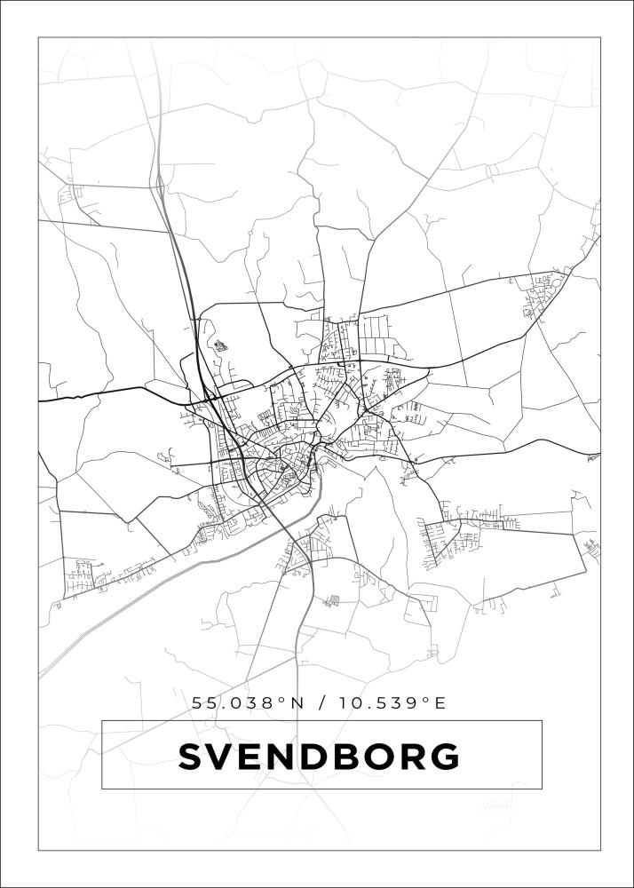 Kartta - Svendborg - Valkoinen Juliste