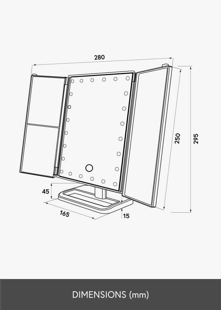 KAILA Meikkipeili Tri-Fold Magnifying Musta 20x30 cm