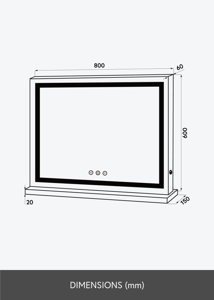 KAILA Meikkipeili Base Horisontal LED Valkoinen 80x60 cm