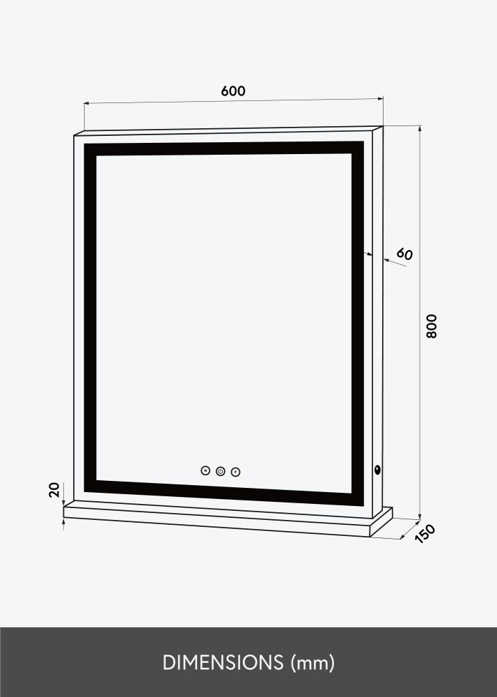 KAILA Meikkipeili Base Vertical LED Valkoinen 80x60 cm