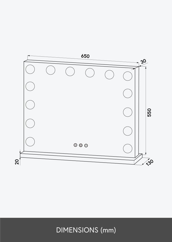 KAILA Meikkipeili Base LED 14 Musta 65x56 cm