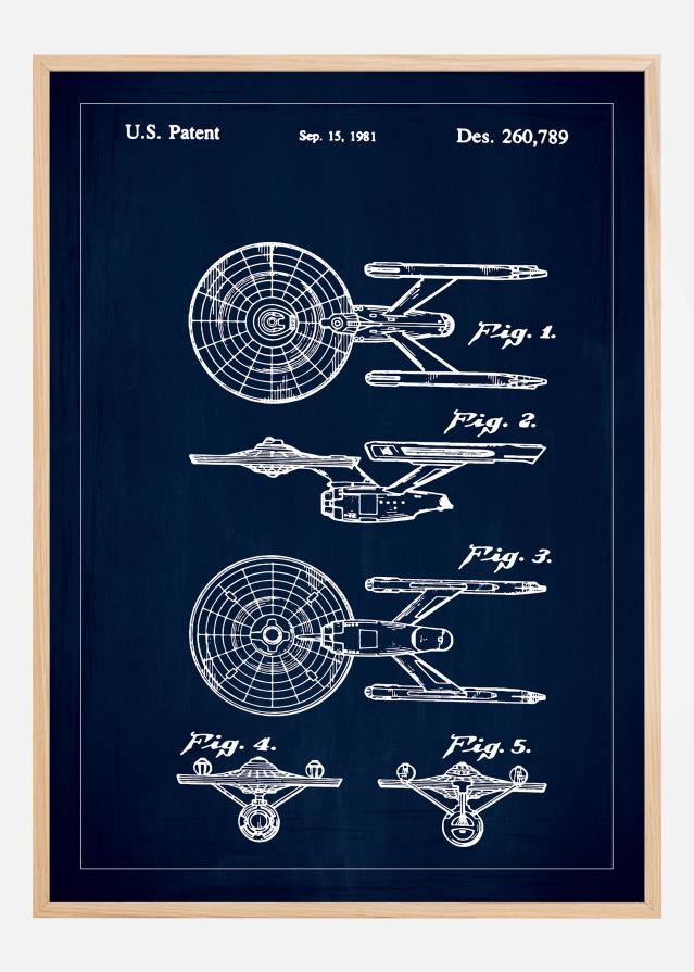 Patenttipiirustus - Star Trek - USS Enterprise - Sininen Juliste