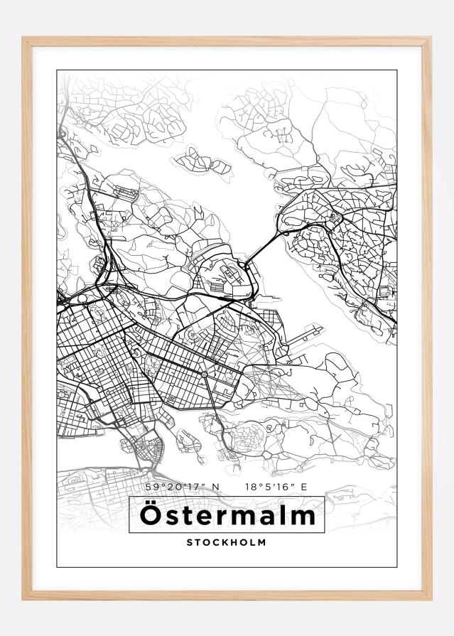 Kartta - Östermalm - Valkoinen Juliste