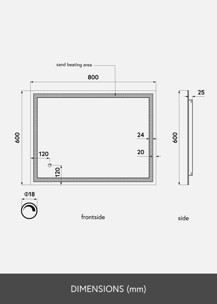 KAILA Peili Rectangle LED 60x80 cm