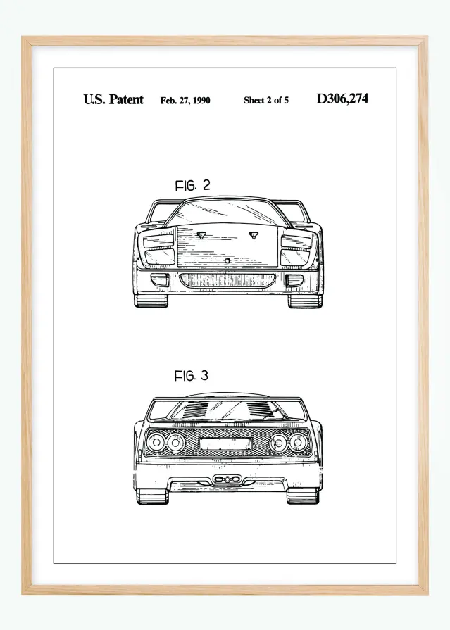 Patenttipiirustus - Ferrari F40 III Juliste