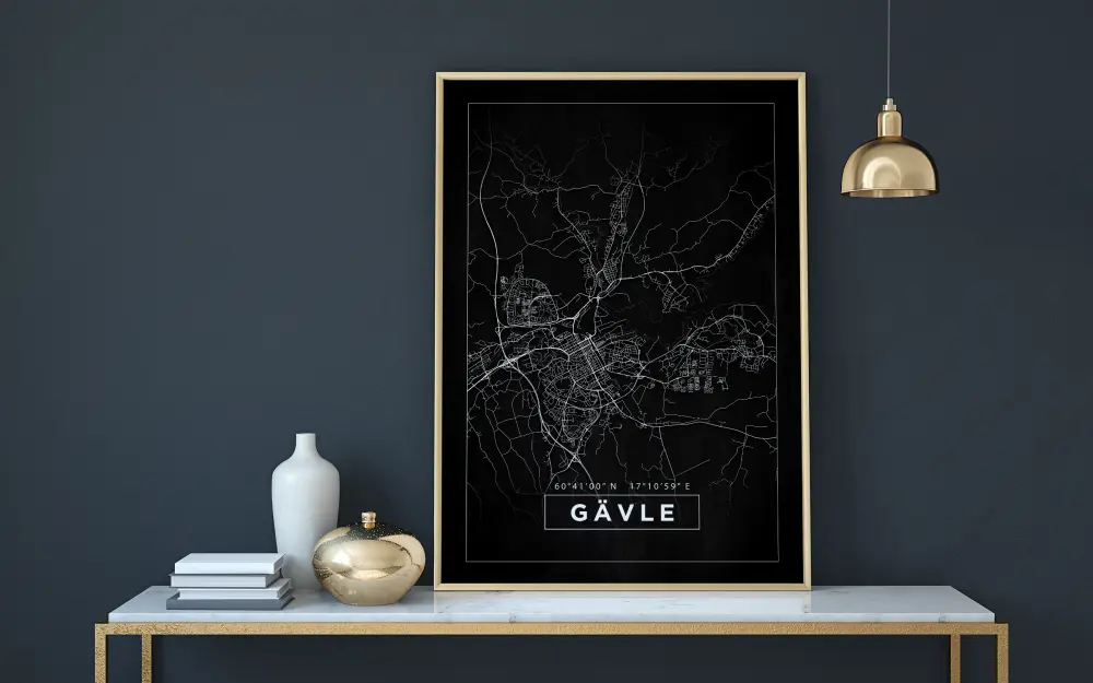 Kartta - Gävle - Musta Juliste