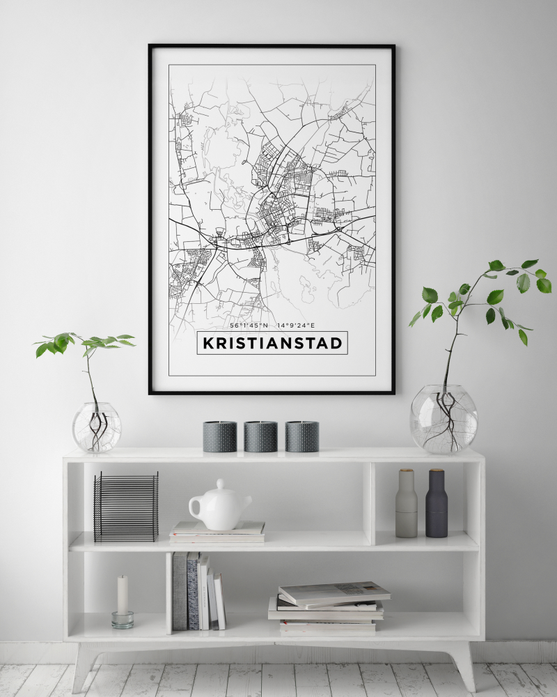 Kartta - Kristianstad - Valkoinen Juliste