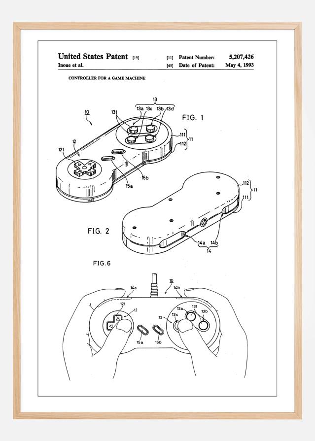 Patent Print - Game Controller I - White Juliste