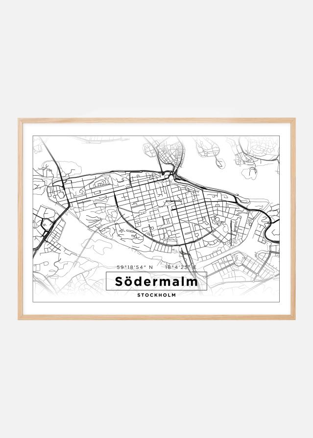 Kartta - Södermalm - Valkoinen Juliste