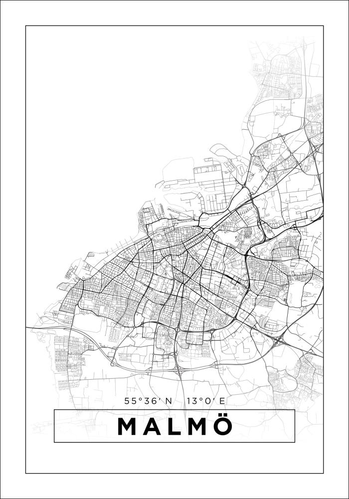 Kartta - Malmö - Valkoinen Juliste