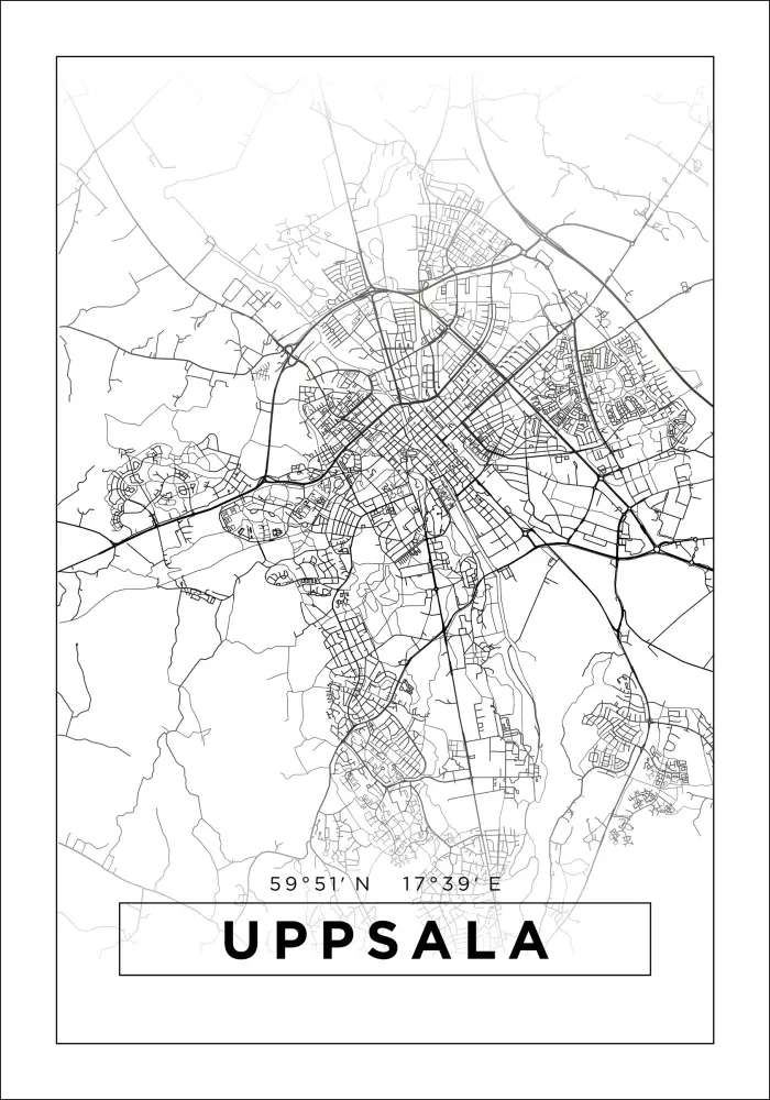 Kartta - Uppsala - Valkoinen Juliste