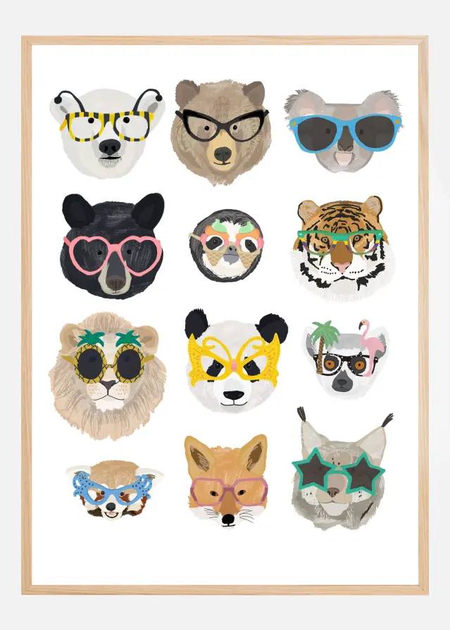 Big Cats in glasses print Juliste