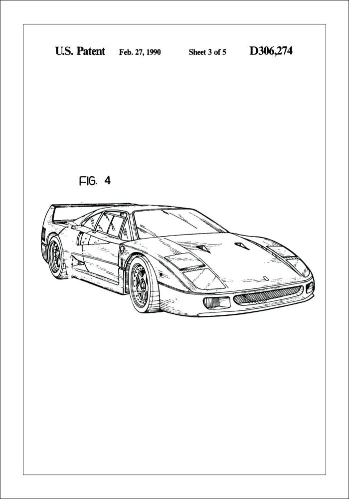 Patenttipiirustus - Ferrari F40 II Juliste